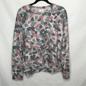 Sundry Women’s Sz 3 Large Pink Gray Print Cozy Lounge Pullover Sweatshirt